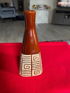 Vintage Unique Brown and Cream Glazed Bud Vase Stoneware